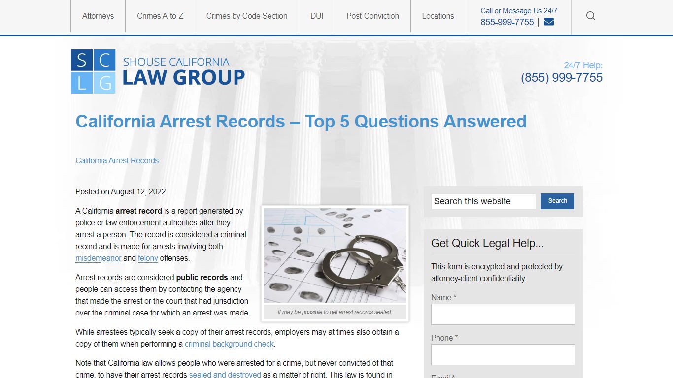 California Arrest Records – Top 5 Questions Answered - Shouse Law Group