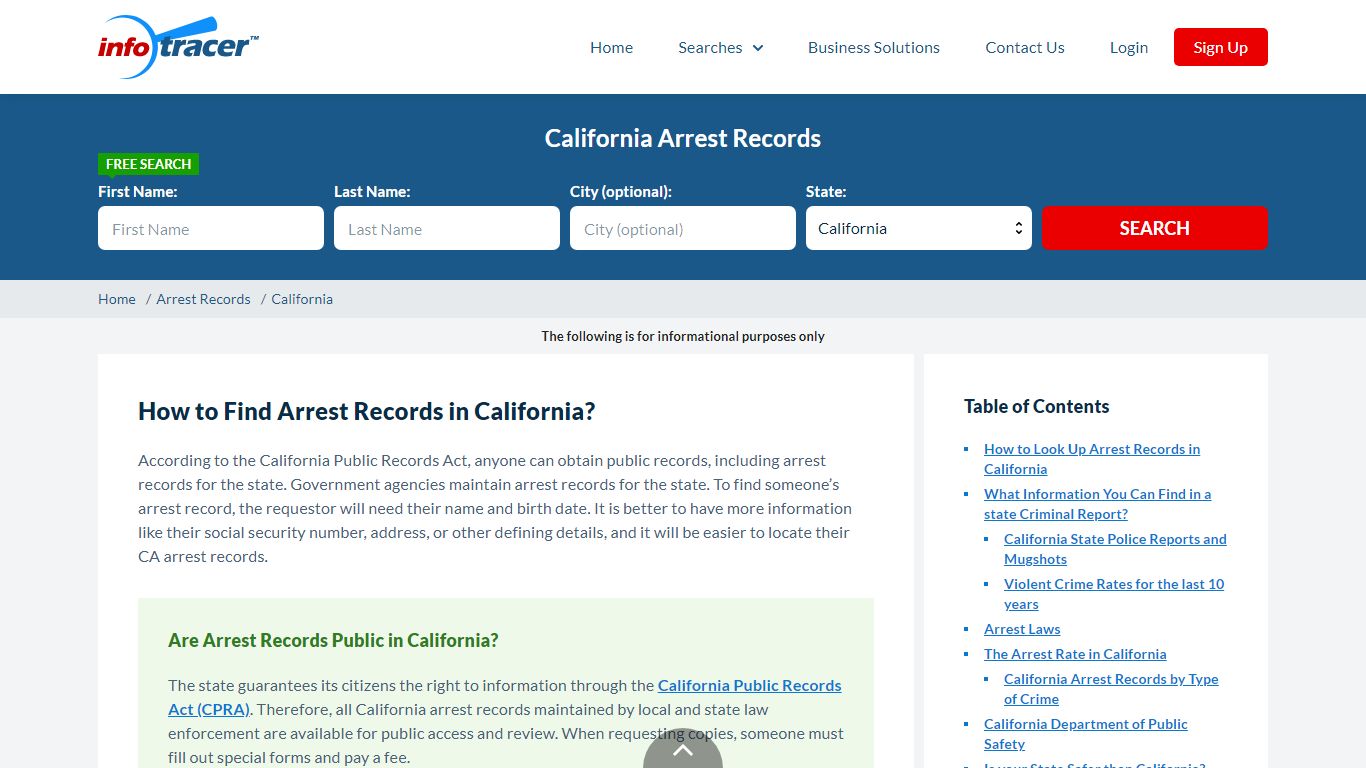 California Arrest Records, Mugshots Search - InfoTracer